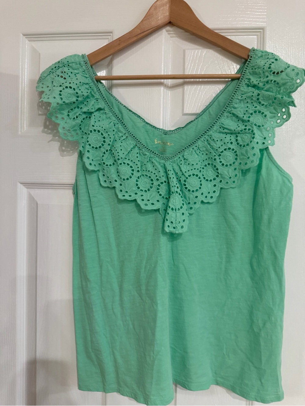 Lilly Pulitzer Lina Top XL Gustavia Green Eyelet Ruffle Cotton